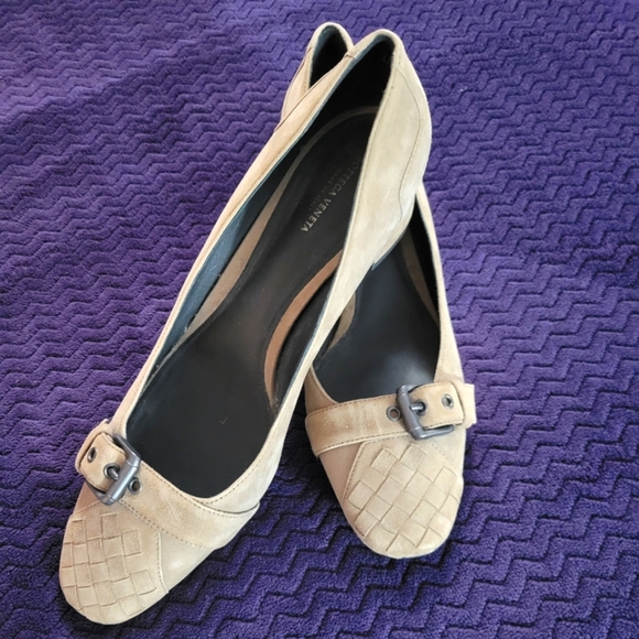 Bottega Shoes Bottega Buckle Toe Suede Low Heel Pumps